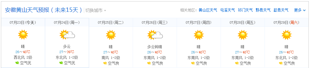 黄山市区天气预报展示图