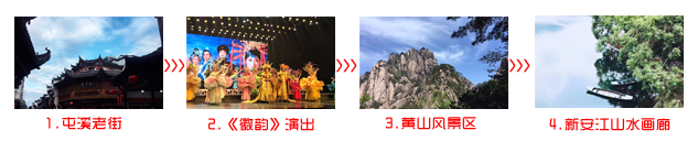 沧州到黄山三日游旅游团途中景点游玩顺序图