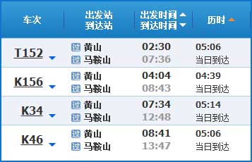 黄山到马鞍山列车时刻表