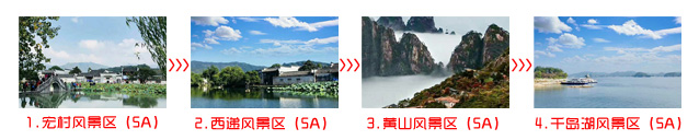 长春到黄山旅游团四日游途中景点游玩顺序图