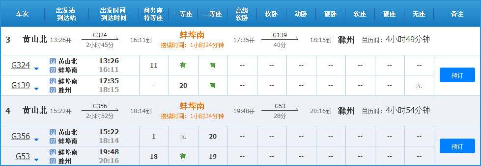 黄山到滁州高铁列车时刻表 黄山到滁州高铁列车时刻表