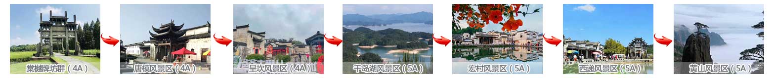 牌坊群+呈坎+唐模+千岛湖+宏村+西递+黄山五日游途中景点游玩顺图