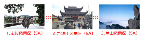 黄石到黄山三日游旅游团途中景点游玩顺序图