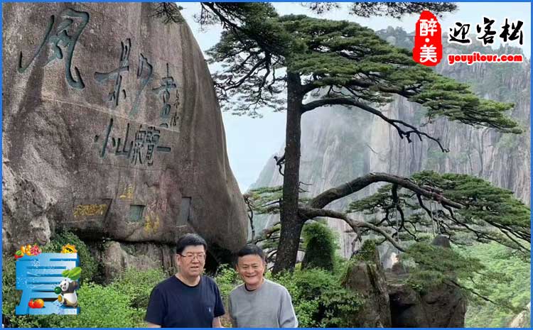 2020年夏季马云游黄山，在迎客松前留影