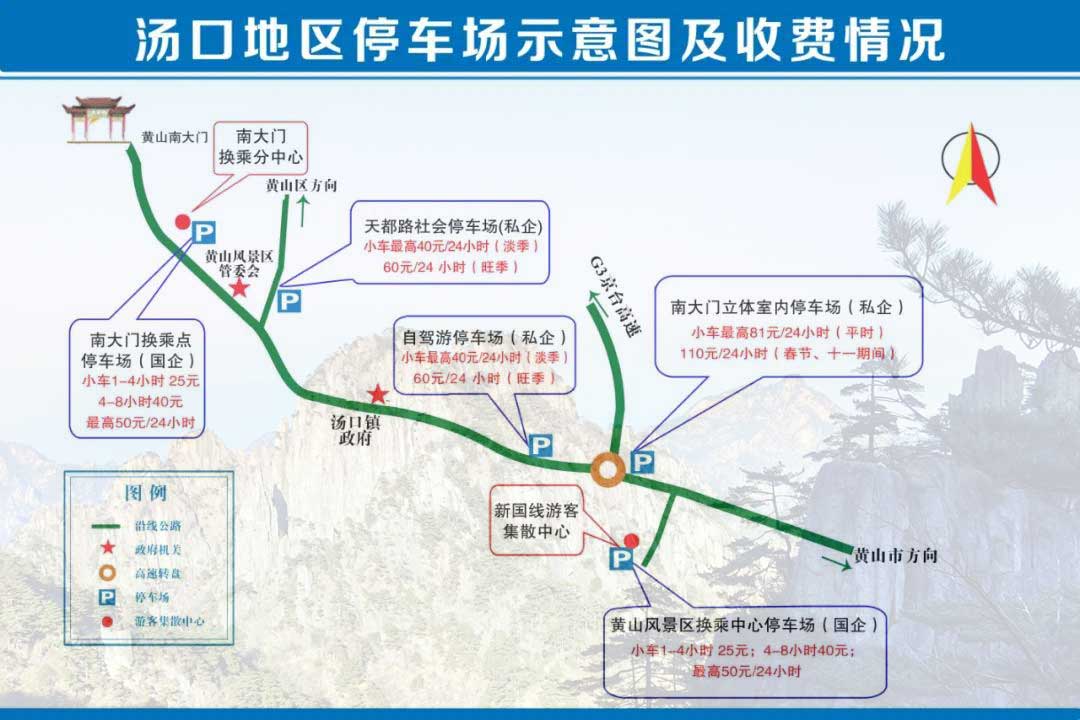 黄山市汤口镇停车场分布图