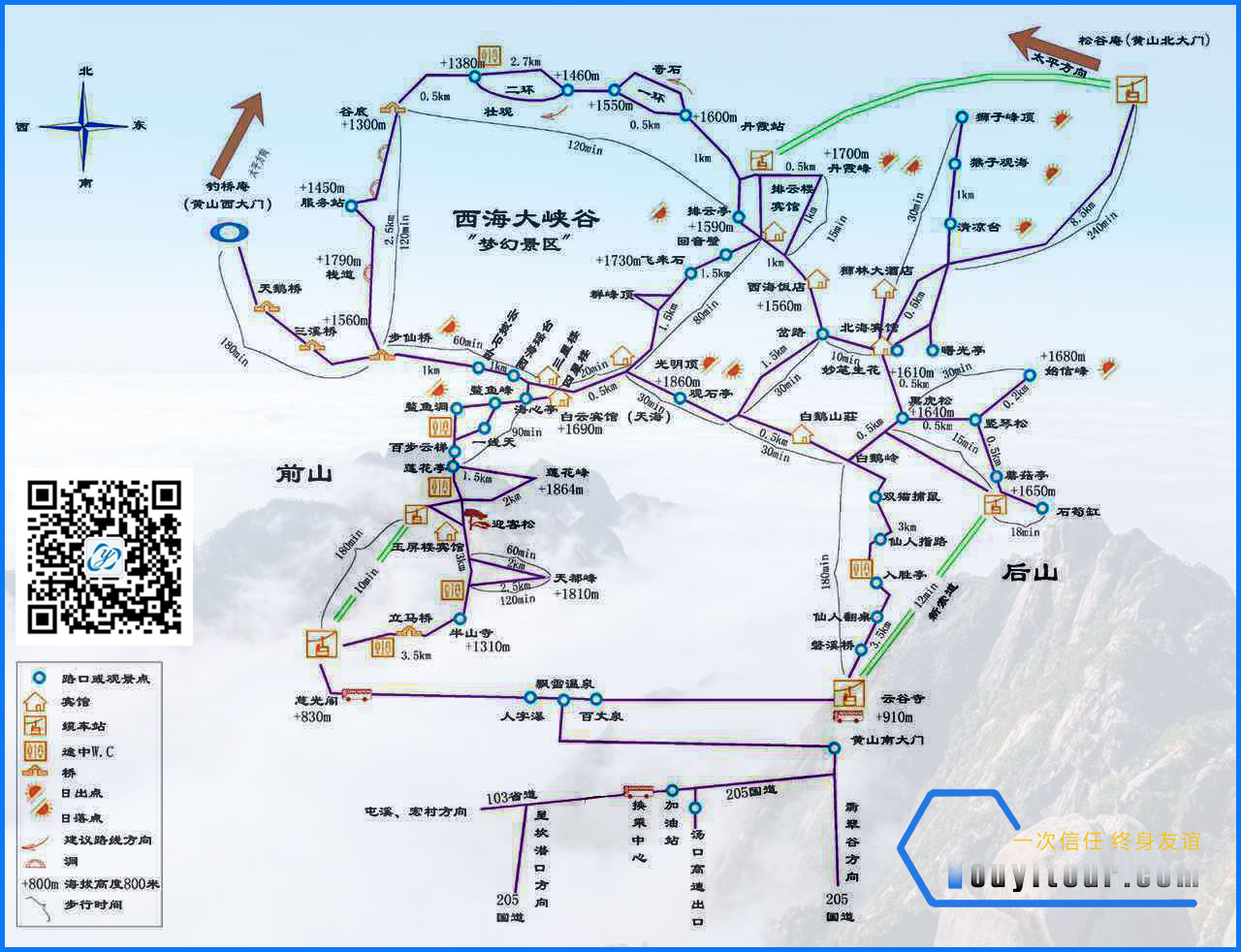 黄山风景区各景点之间距离图